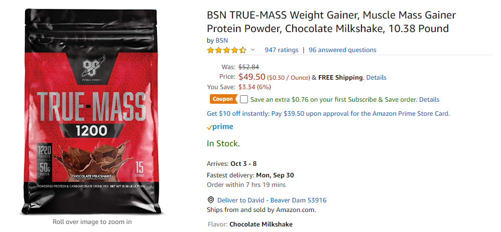 best mass gainer supplement - bsn true-mass