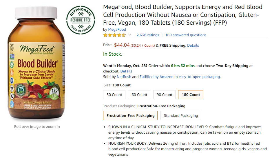 best iron supplement for anemia - megafood blood builder 