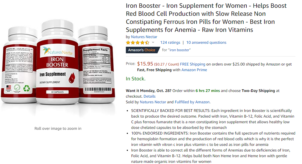 best iron supplement for anemia- natures nectar iron booster 