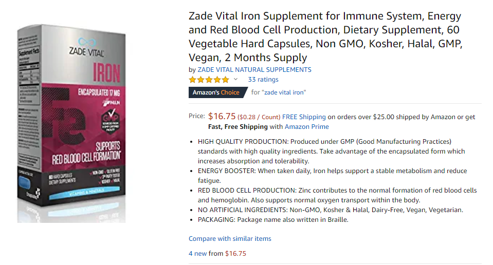 best iron supplement for anemia - zade vital 