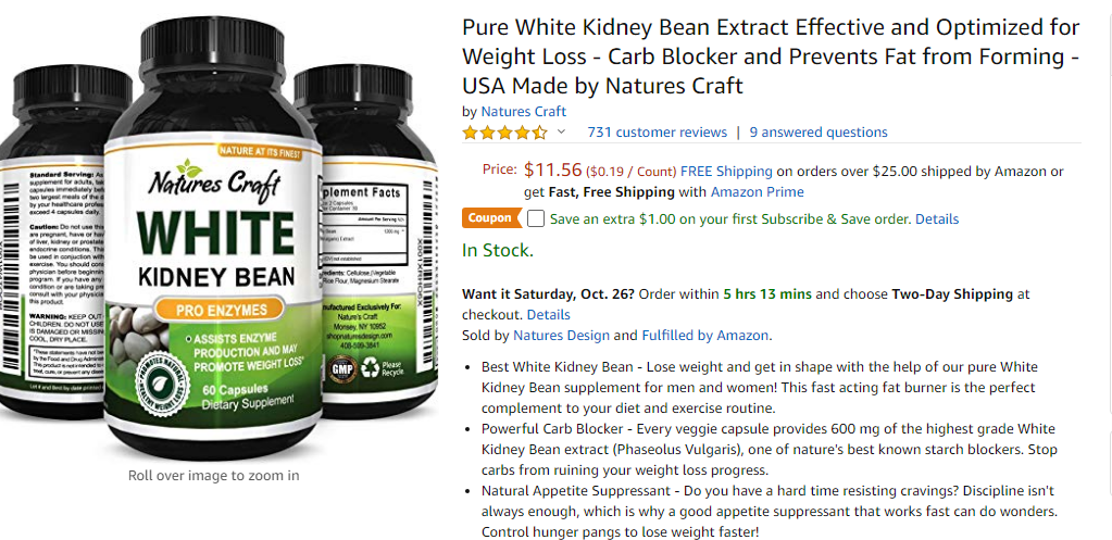 best natural supplements for weight loss - nature's craft pure white bean kidney extract 