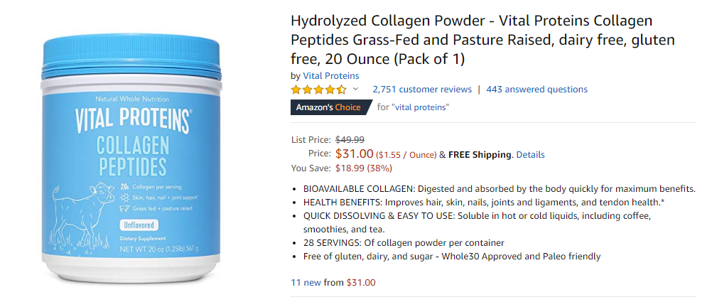 protein supplements for women- vital proteins collagen peptides