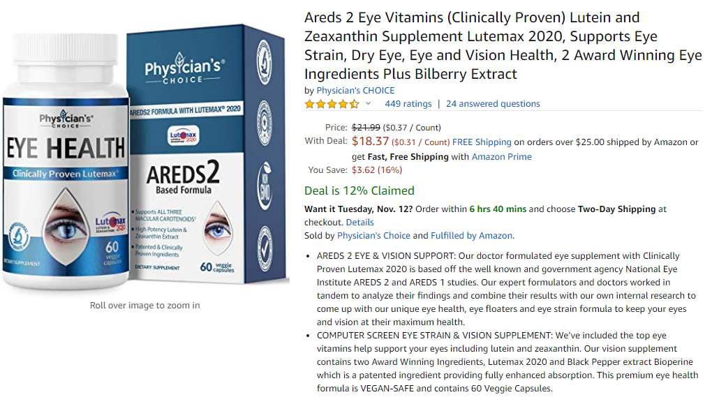 best eye supplements - physician's choice Areds 2