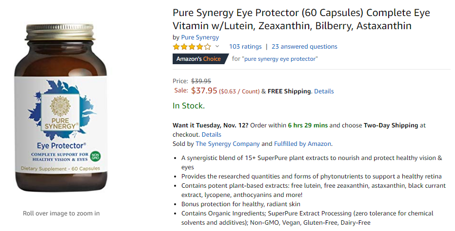 best eye supplements - pure synergy eye protector