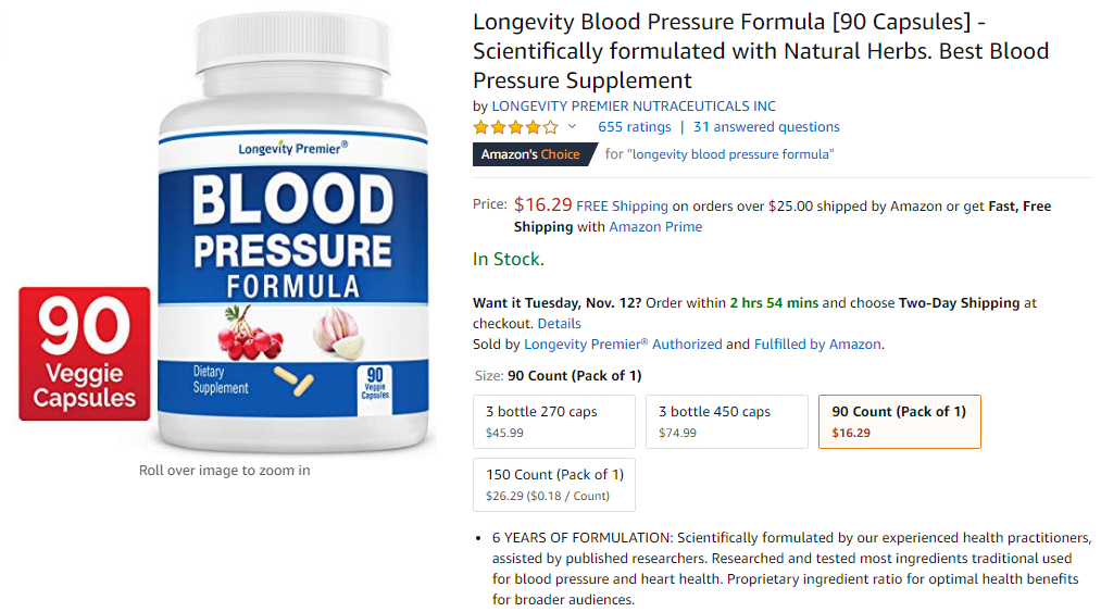 best heart supplements - longevity blood pressure formula