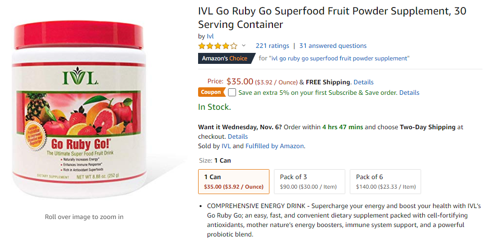 best immune booster supplements - IVL Go Ruby Go Superfood Fruit Powder Supplement 