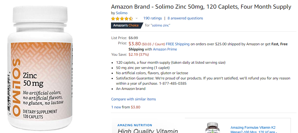 best zinc supplements - solimo 
